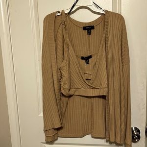 3x Plus Size Tan Shorts, Bralette, and Cardigan